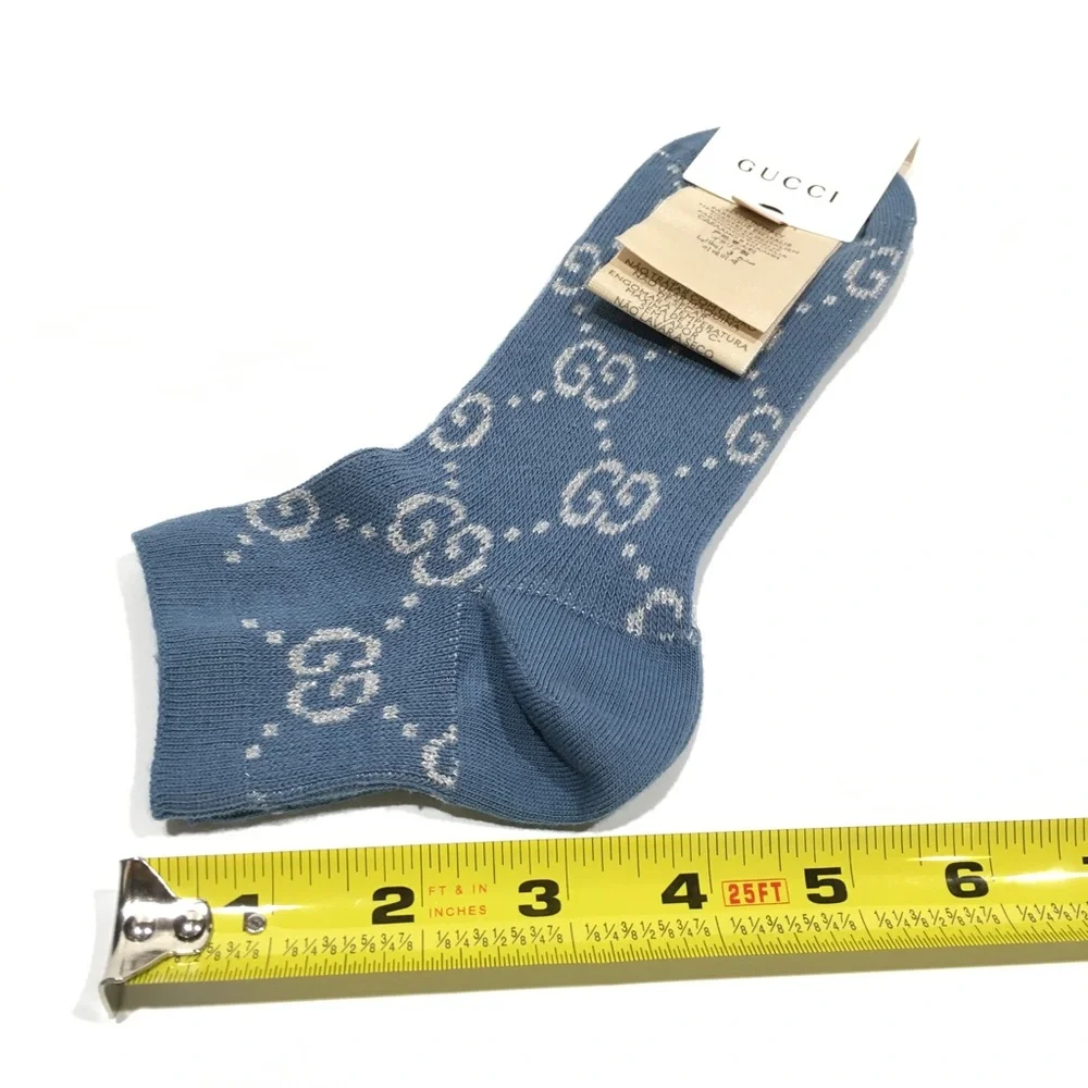 Gucci GG Monogram Lamé Ankle Socks -Periwinkle Blue -Size L (22-24 cm) -NWT - Picture 8 of 8